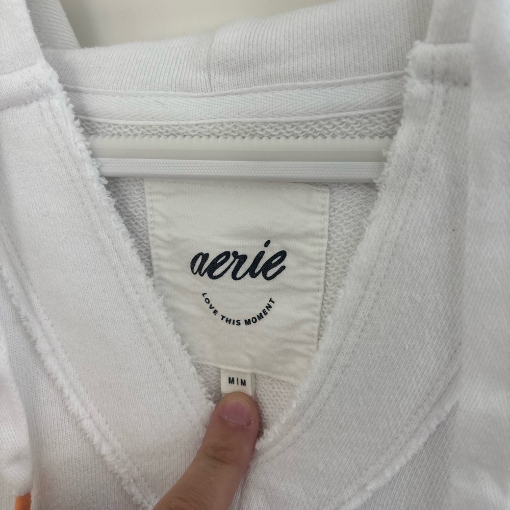 Aerie White V-Neck Hoodie Sweatshirt - Picture 4 of 7